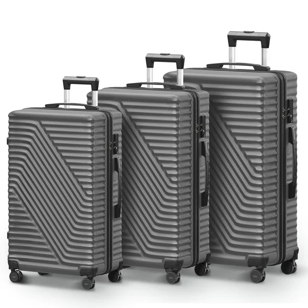 Vebreda Luggage Sets Carry on Suitcase 3 Piece Set, 20 24 28, Dark Gray travelanycountry