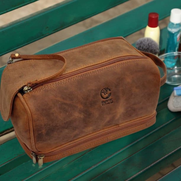 Leather Toiletry Bag Travel Dopp Kit Shaving Cosmetic Organizer Makeup Case for Men & Women by Rustic Town At Walmart.com